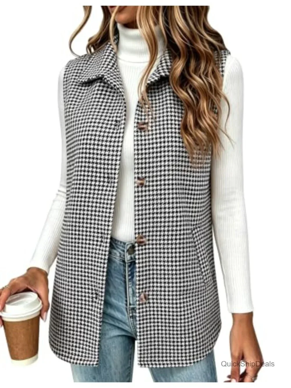 Women's Flannel Plaid Sleeveless Button Vest, 100% Polyester Lightweight